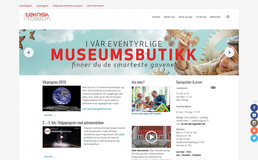 Museets viktigste kanal for kommunikasjon med de som planlegger et besøk. www.tekniskmuseum.no